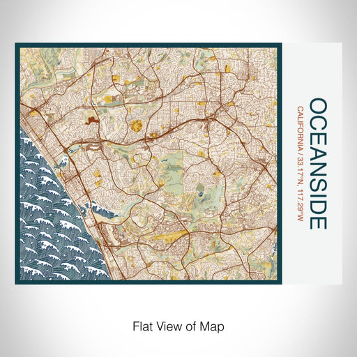 Rendered View of Oceanside California Map on 20oz Stainless Steel Insulated Bottle with Bamboo Top with printed woodblock style map