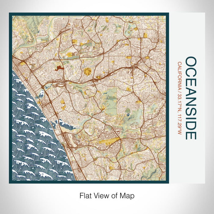 Rendered View of Oceanside California Map on 17oz Stainless Steel Insulated Tumbler in Woodblock Map Style