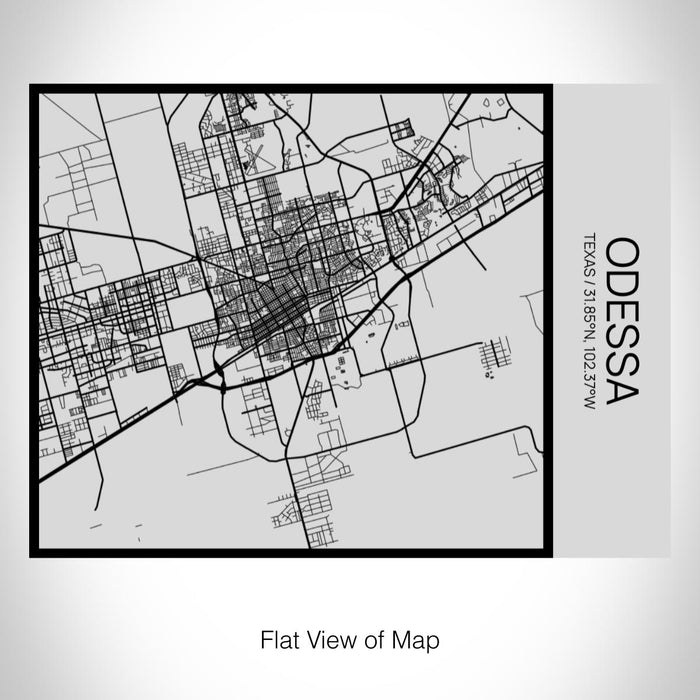 Rendered View of Odessa Texas Map on 20oz Stainless Steel Insulated Bottle with Bamboo Top with printed Tactile Lines Map in Black
