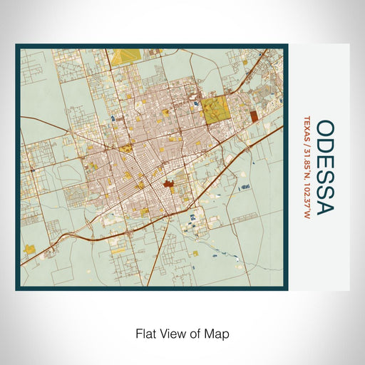 Rendered View of Odessa Texas Map on 20oz Stainless Steel Insulated Bottle with Bamboo Top with printed woodblock style map