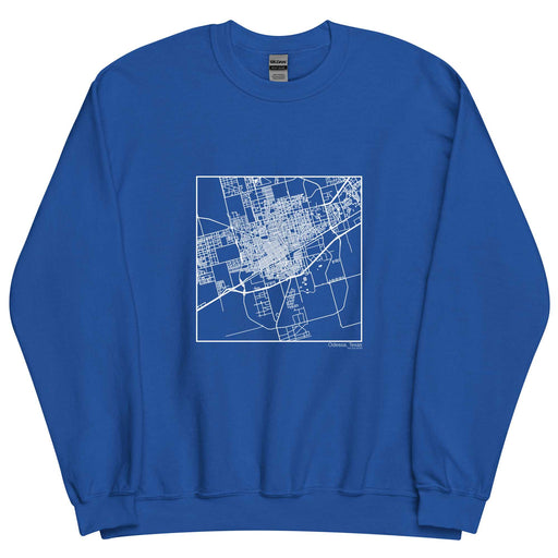 Odessa Texas  Map Unisex Crewneck Sweater with City inscription in Royal Blue