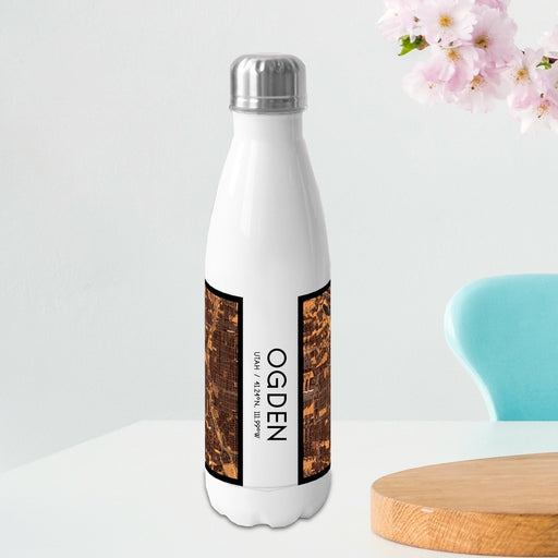 Ogden Utah Custom City Map Inscription Coordinates on 17oz Stainless Steel Insulated Bottle with printed ember style map
