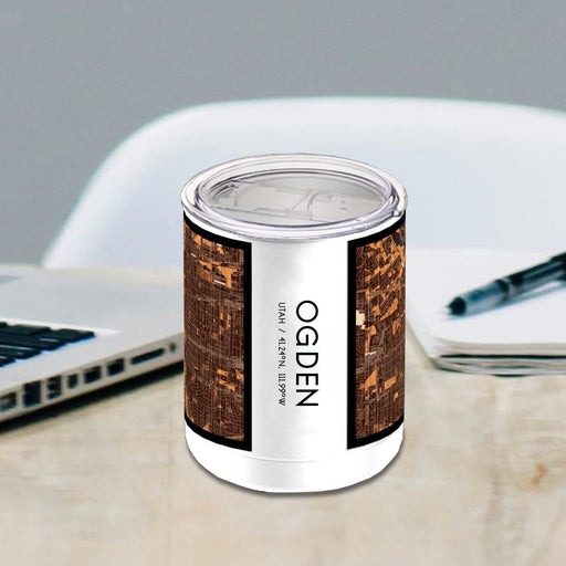 Ogden Utah Custom City Map Inscription Coordinates on 10oz Stainless Steel Insulated Cup in Ember with Sliding Lid