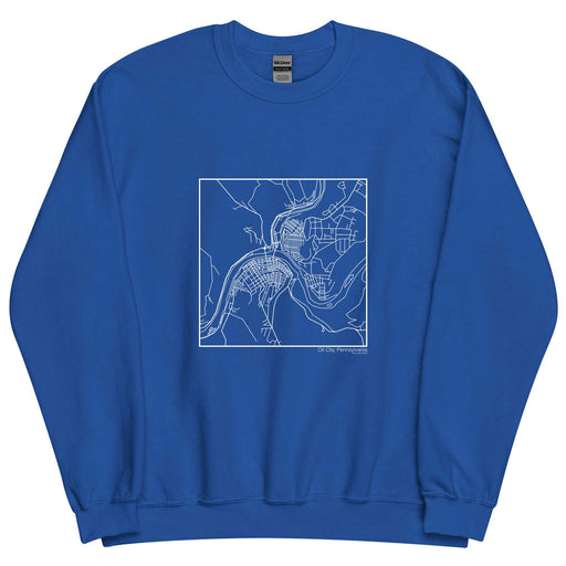 Oil City Pennsylvania  Map Unisex Crewneck Sweater with City inscription in Royal Blue