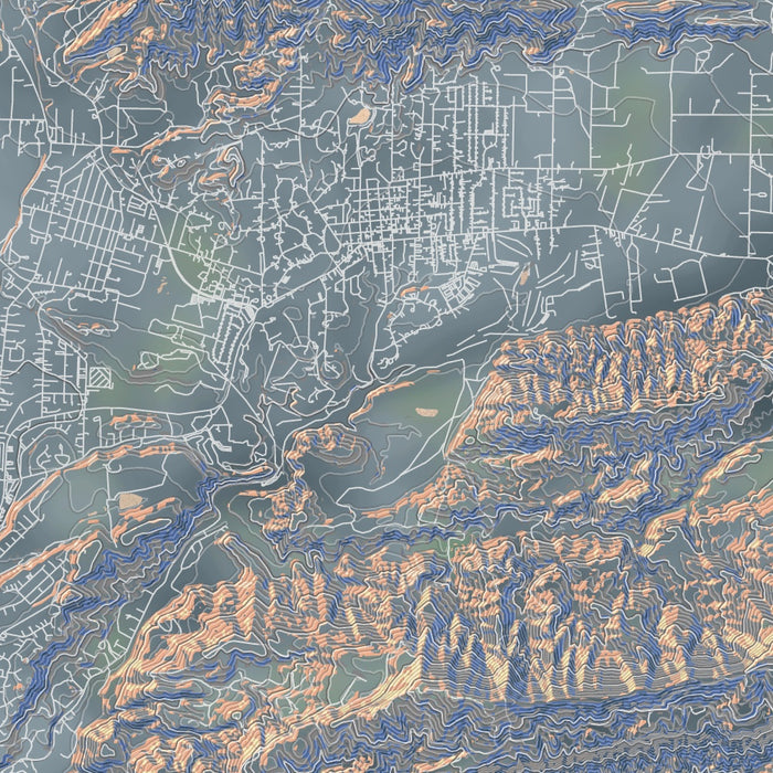 Ojai California Map Print in Afternoon Style Zoomed In Close Up Showing Details