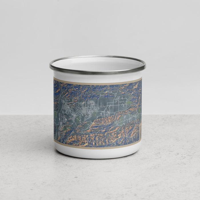 Front View Custom Ojai California Map Enamel Mug in Afternoon