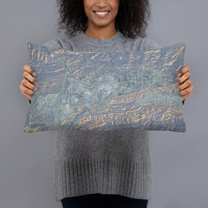 Person holding 20x12 Custom Ojai California Map Throw Pillow in Afternoon
