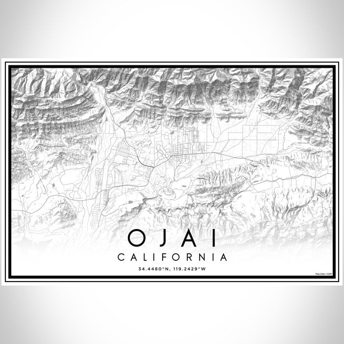 Ojai California Map Print Landscape Orientation in Classic Style With Shaded Background