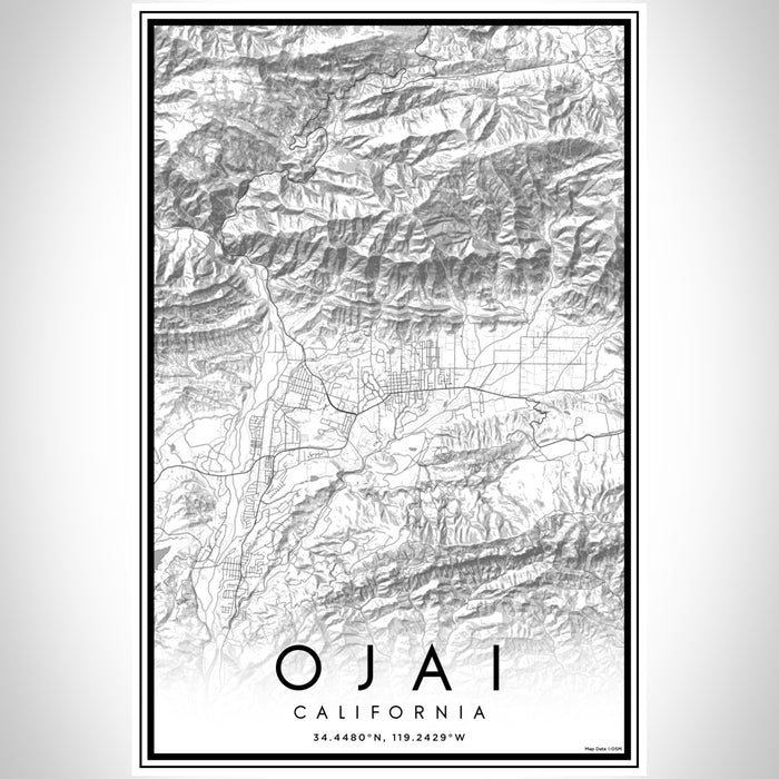 Ojai California Map Print Portrait Orientation in Classic Style With Shaded Background