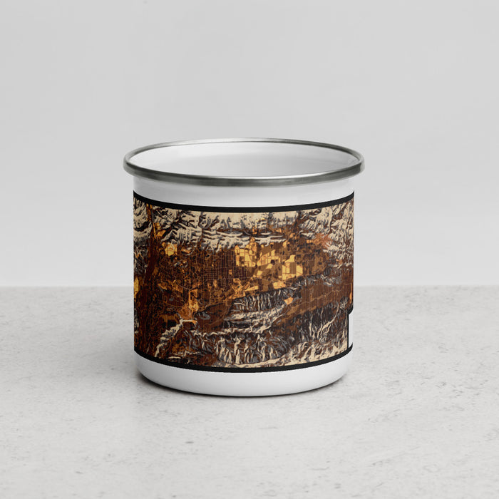 Front View Custom Ojai California Map Enamel Mug in Ember