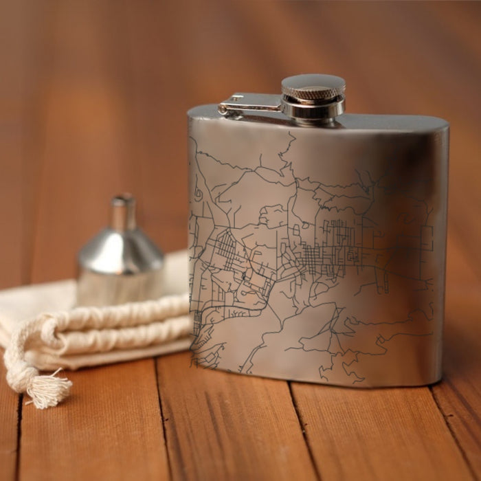 Ojai California Custom Engraved City Map Inscription Coordinates on 6oz Stainless Steel Flask