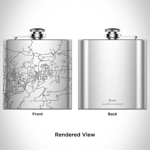 Rendered View of Ojai California Map Engraving on 6oz Stainless Steel Flask