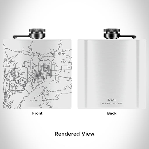 Rendered View of Ojai California Map Engraving on 6oz Stainless Steel Flask in White