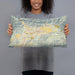 Person holding 20x12 Custom Ojai California Map Throw Pillow in Woodblock
