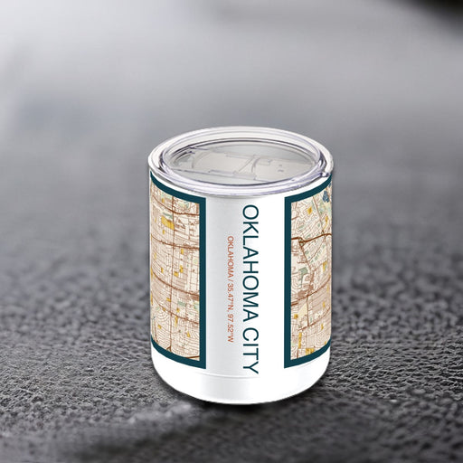 Oklahoma City Oklahoma Custom City Map Inscription Coordinates on 10oz Stainless Steel Insulated Cup in Woodblock with Sliding Lid