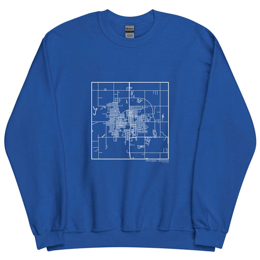 Okmulgee Oklahoma  Map Unisex Crewneck Sweater with City inscription in Royal Blue
