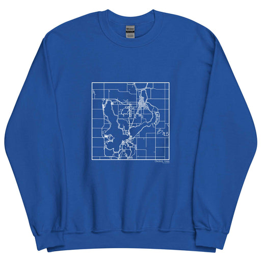 Okoboji Iowa  Map Unisex Crewneck Sweater with City inscription in Royal Blue