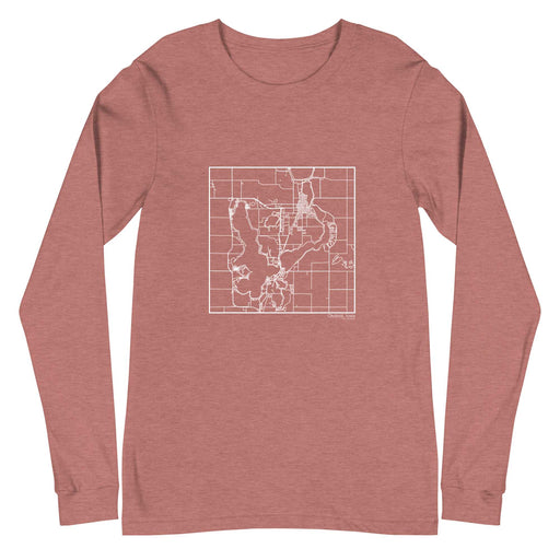 Okoboji Iowa  Map Unisex Long-Sleeve T-shirt with City inscription in Heather Mauve