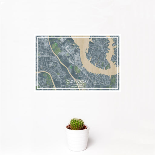 12x18 Old Hickory Tennessee Map Print Landscape Orientation in Afternoon Style With Small Cactus Plant in White Planter