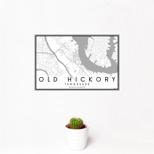 12x18 Old Hickory Tennessee Map Print Landscape Orientation in Classic Style With Small Cactus Plant in White Planter