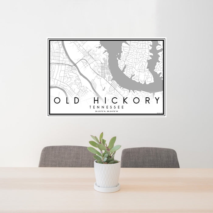 24x36 Old Hickory Tennessee Map Print Lanscape Orientation in Classic Style Behind 2 Chairs Table and Potted Plant