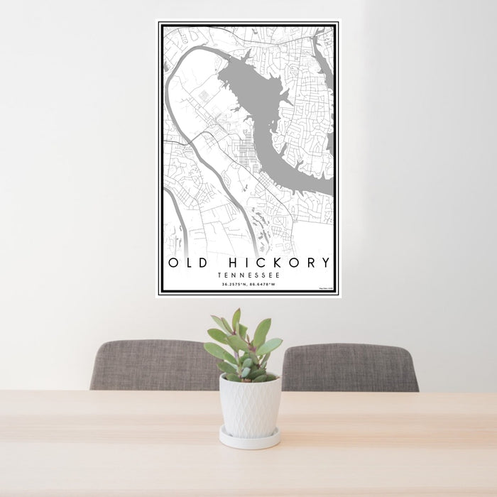 24x36 Old Hickory Tennessee Map Print Portrait Orientation in Classic Style Behind 2 Chairs Table and Potted Plant
