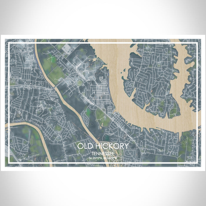 Old Hickory Tennessee Map Print Landscape Orientation in Afternoon Style With Shaded Background