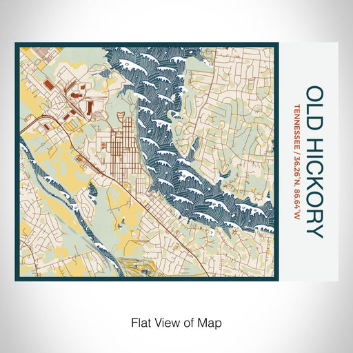 Rendered View of Old Hickory Tennessee Map on 20oz Stainless Steel Insulated Bottle with Bamboo Top with printed woodblock style map