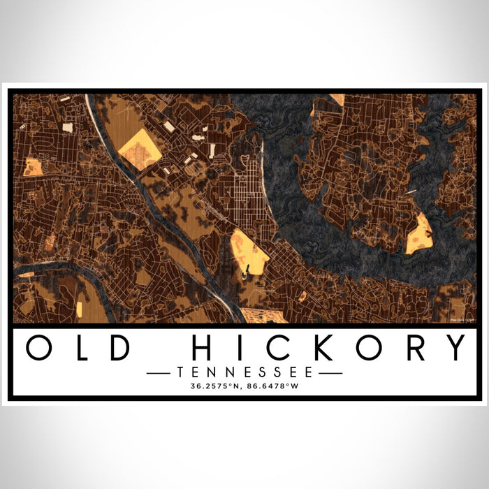 Old Hickory Tennessee Map Print Landscape Orientation in Ember Style With Shaded Background