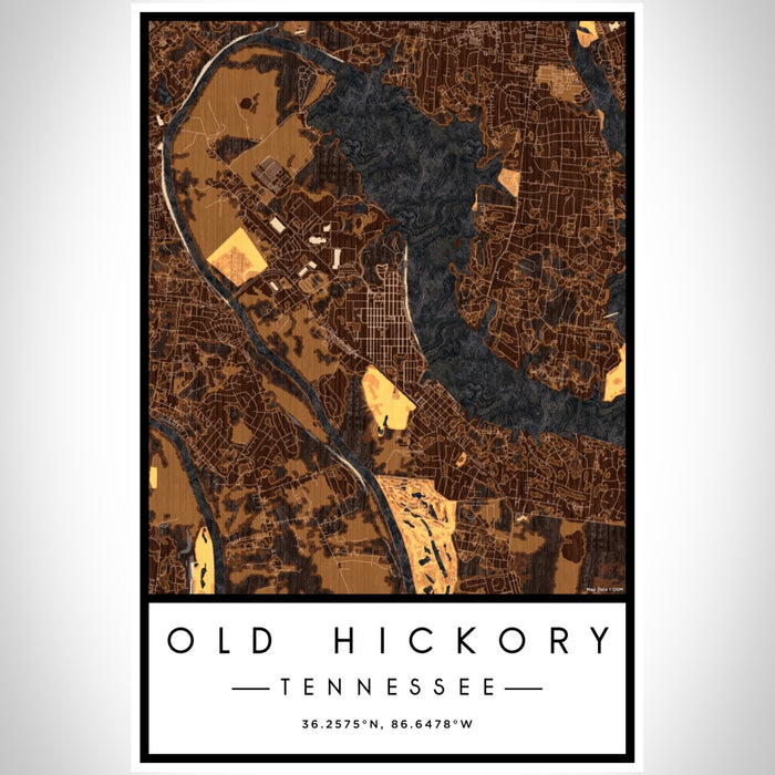 Old Hickory Tennessee Map Print Portrait Orientation in Ember Style With Shaded Background