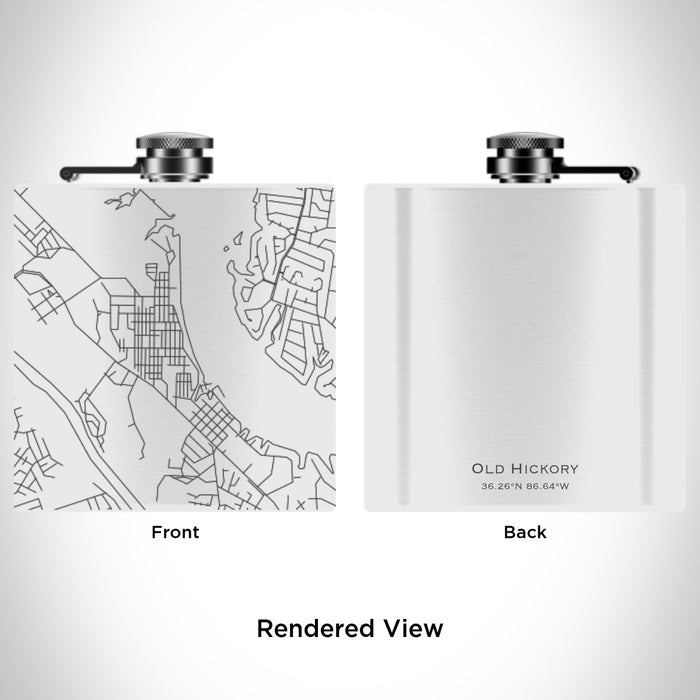 Rendered View of Old Hickory Tennessee Map Engraving on 6oz Stainless Steel Flask in White