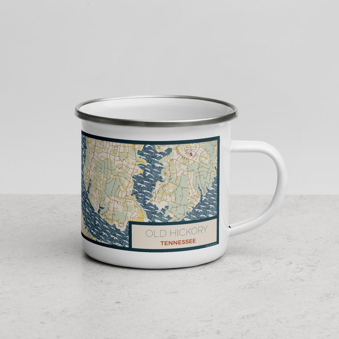 Right View Custom Old Hickory Tennessee Map Enamel Mug in Woodblock