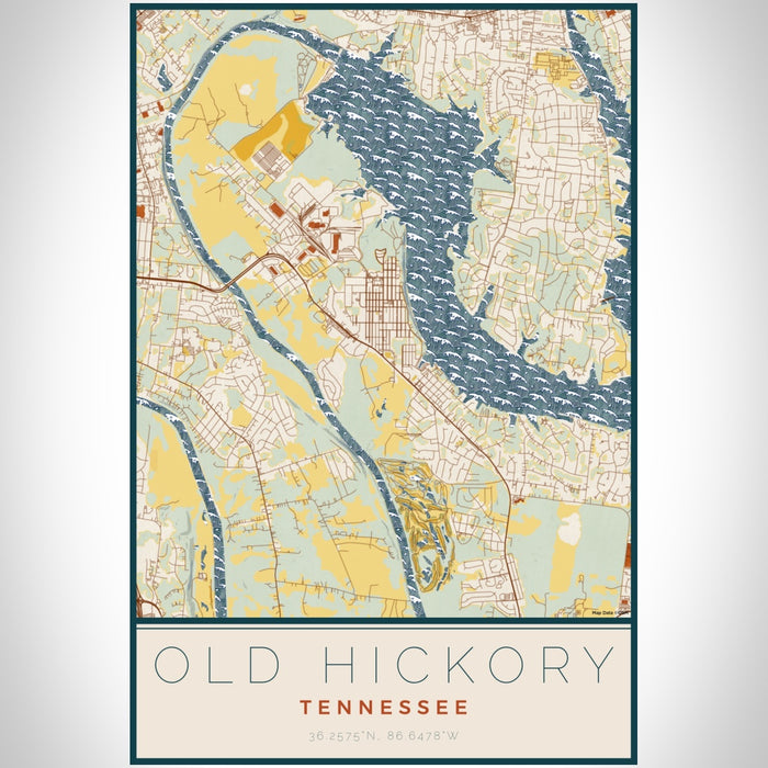 Old Hickory Tennessee Map Print Portrait Orientation in Woodblock Style With Shaded Background
