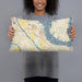 Person holding 20x12 Custom Old Hickory Tennessee Map Throw Pillow in Woodblock