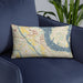 Custom Old Hickory Tennessee Map Throw Pillow in Woodblock on Blue Colored Chair