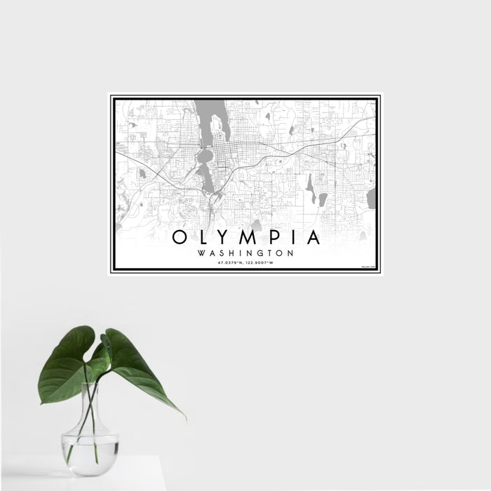 16x24 Olympia Washington Map Print Landscape Orientation in Classic Style With Tropical Plant Leaves in Water