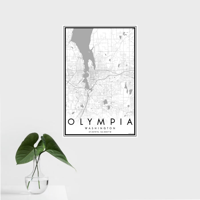 16x24 Olympia Washington Map Print Portrait Orientation in Classic Style With Tropical Plant Leaves in Water