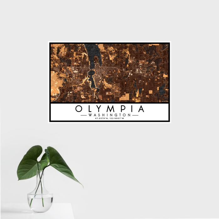 16x24 Olympia Washington Map Print Landscape Orientation in Ember Style With Tropical Plant Leaves in Water