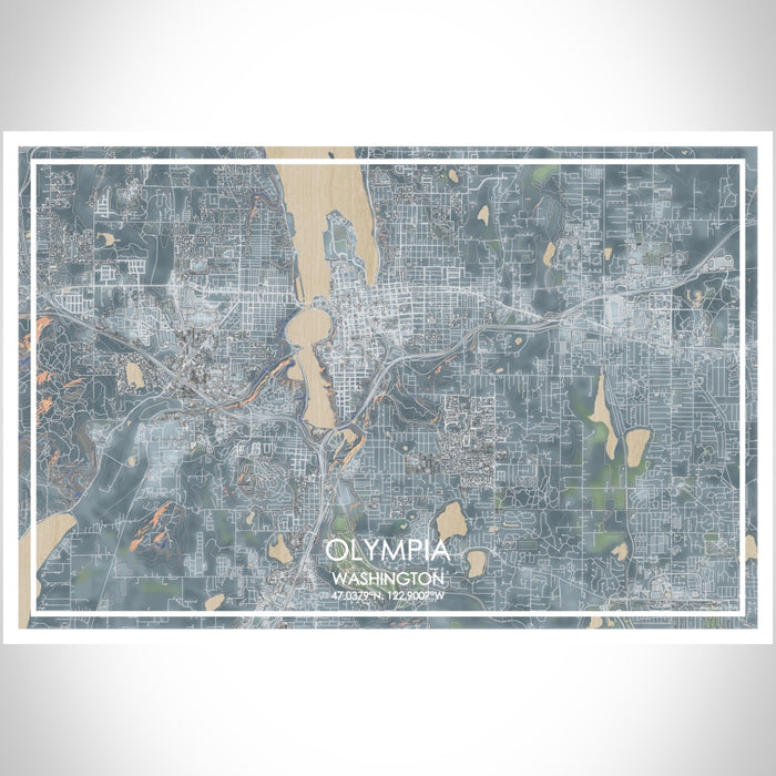 Olympia Washington Map Print Landscape Orientation in Afternoon Style With Shaded Background