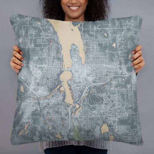 Person holding 22x22 Custom Olympia Washington Map Throw Pillow in Afternoon