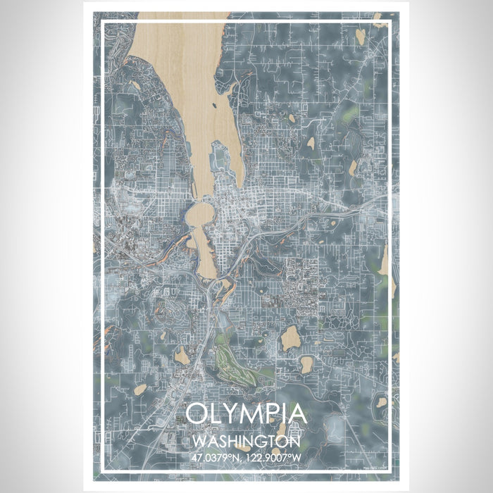Olympia Washington Map Print Portrait Orientation in Afternoon Style With Shaded Background