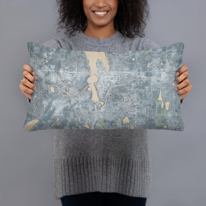 Person holding 20x12 Custom Olympia Washington Map Throw Pillow in Afternoon