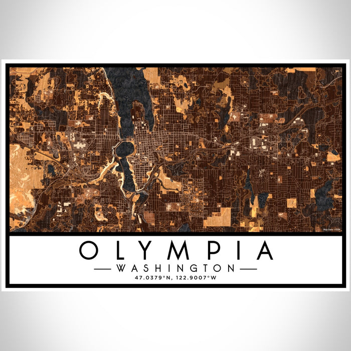 Olympia Washington Map Print Landscape Orientation in Ember Style With Shaded Background