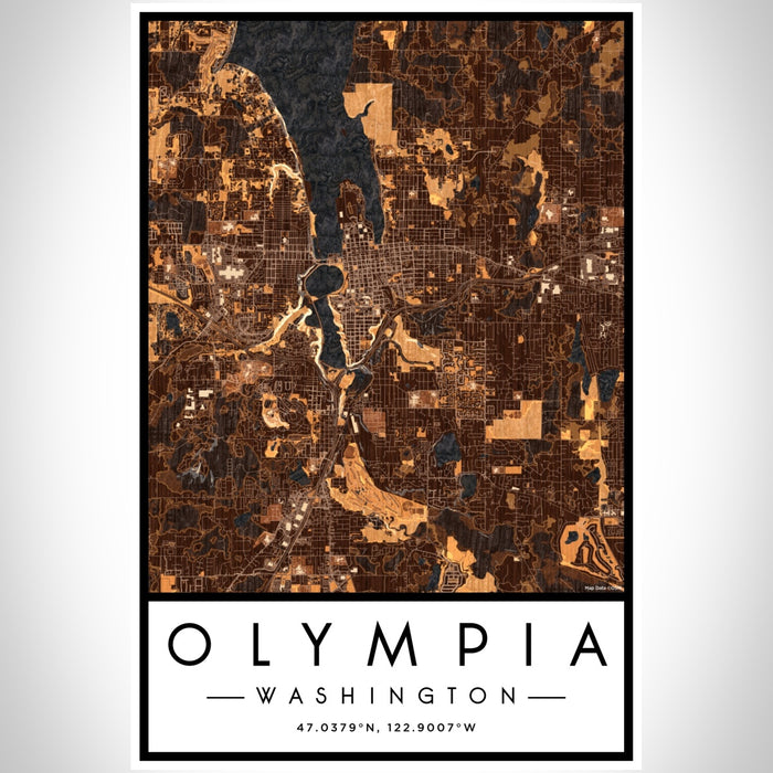 Olympia Washington Map Print Portrait Orientation in Ember Style With Shaded Background