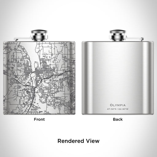 Rendered View of Olympia Washington Map Engraving on 6oz Stainless Steel Flask