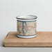 Front View Custom Olympia Washington Map Enamel Mug in Woodblock on Cutting Board