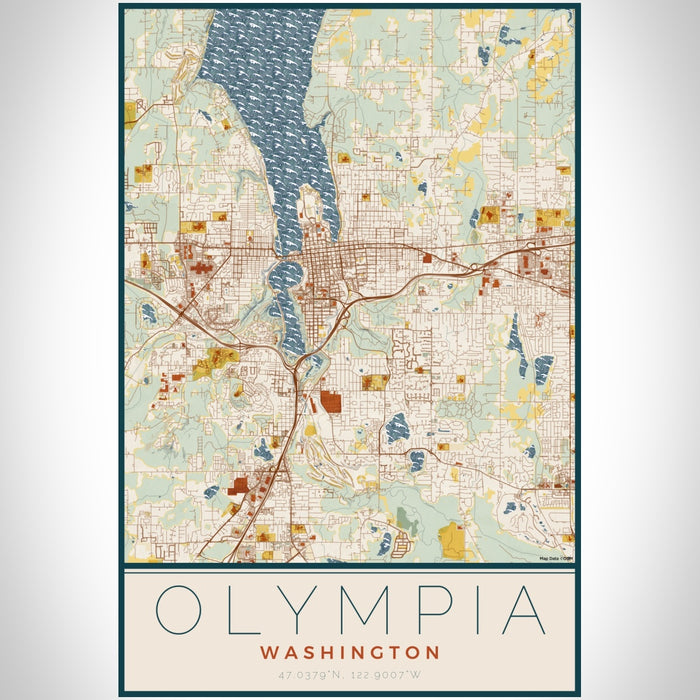 Olympia Washington Map Print Portrait Orientation in Woodblock Style With Shaded Background