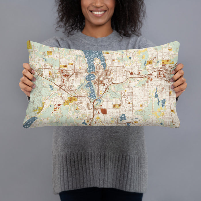 Person holding 20x12 Custom Olympia Washington Map Throw Pillow in Woodblock