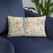 Custom Olympia Washington Map Throw Pillow in Woodblock on Blue Colored Chair