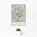 12x18 Olympic Valley California Map Print Portrait Orientation in Woodblock Style With Small Cactus Plant in White Planter